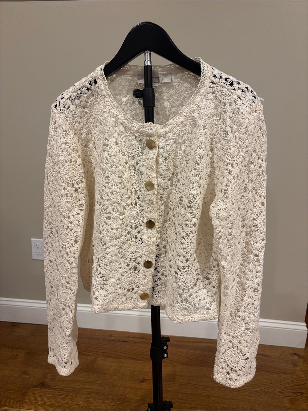 Loft Cream Crochet Knit Button-Front Women's Sweater
